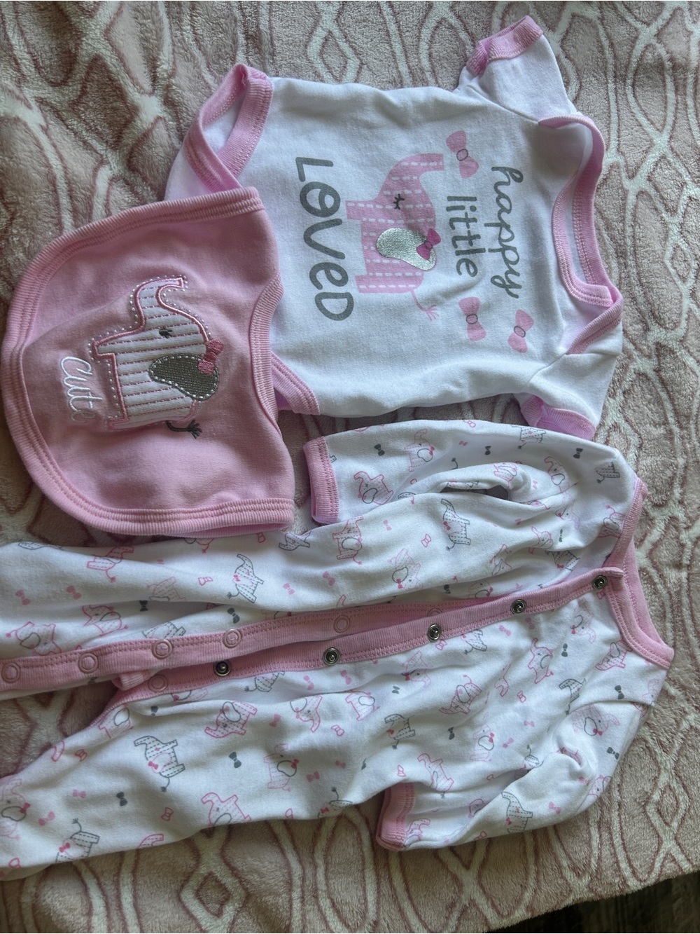 Little Loved Pink Elephant 3-Piece Baby Pajama Set